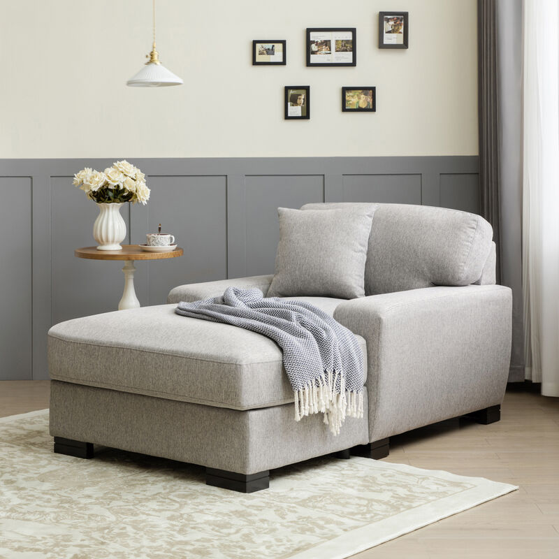 Modern Mid Century Indoor Oversized Chaise Lounger Comfort Sleeper Sofa with Pillow and Soild Wood Legs, Linen, Gray