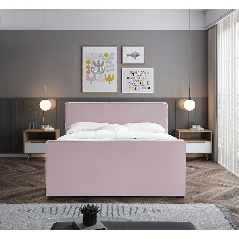 Meridian Furniture Dillard Pink Velvet Full Bed