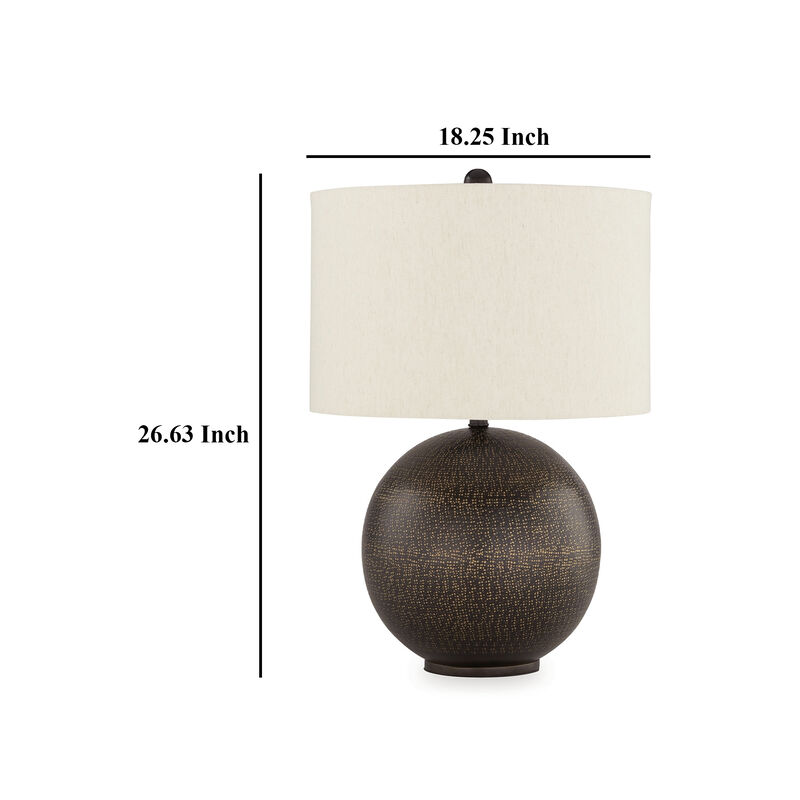 Soy Table Lamp, White Drum Shade, Gold Accent Black Round Base 27 Inch - Benzara