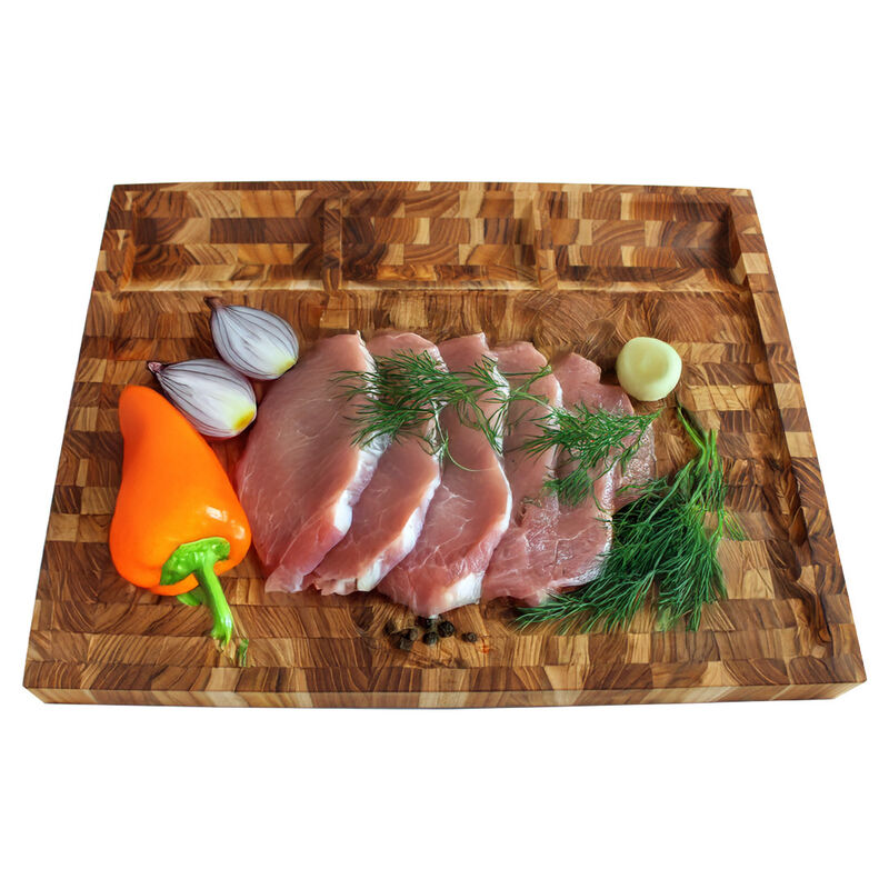 EcoDecors 24" x 18" FSC Teak End Grain Cutting Board with Groove & Handles