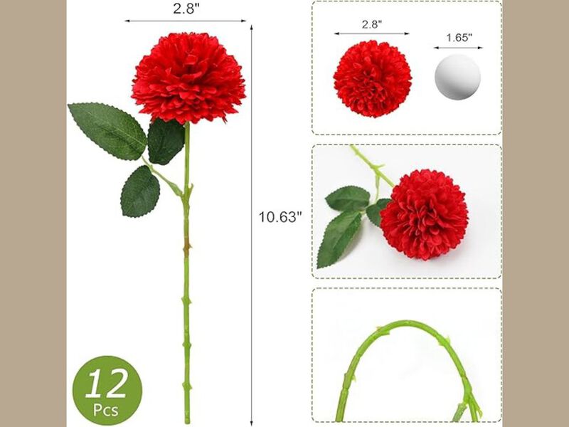 12 Piece Burgundy Artificial Chrysanthemum Flowers Wedding Centerpiece Decor image number 2