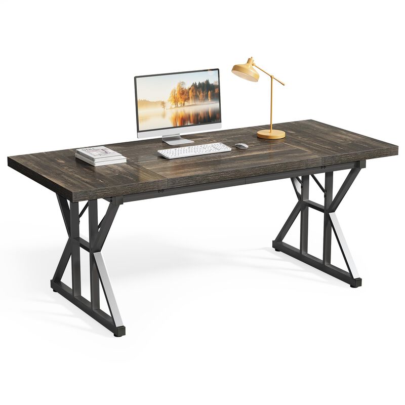 LITTLE TREE 70.8-Inch Large Executive Desk, Extra Long Computer Office Desk Workstation, Modern Simple Style Laptop Table, Sturd