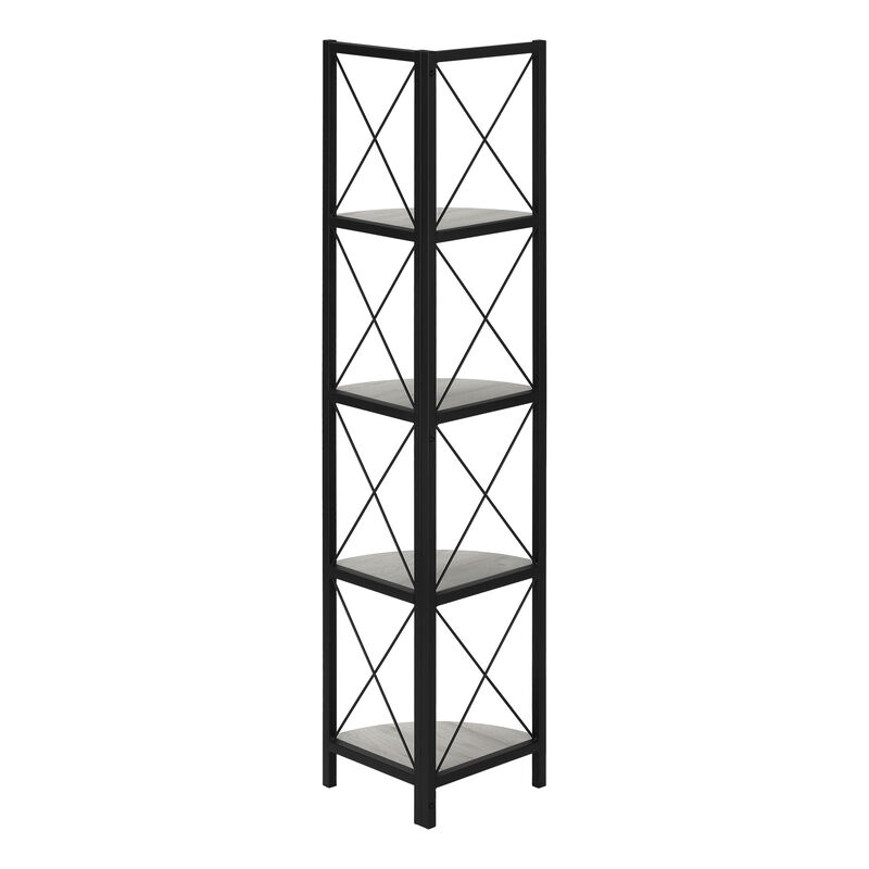 Monarch Specialties I 3647 Bookshelf, Bookcase, Etagere, Corner, 4 Tier, 60"H, Office, Bedroom, Metal, Laminate, Grey, Black, Contemporary, Modern