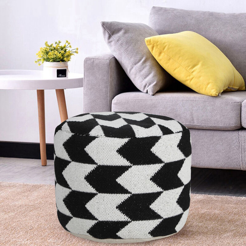 Cotton Blend Pouf Ottoman for Living Room Seating and Home Decor