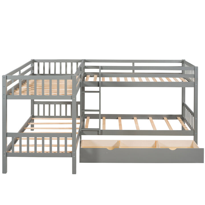 Twin L-Shaped Bunk Bed With Drawers