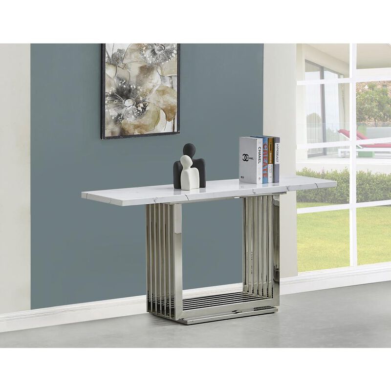 Best Quality Furniture White marble top console table with a silver color stainless steel base