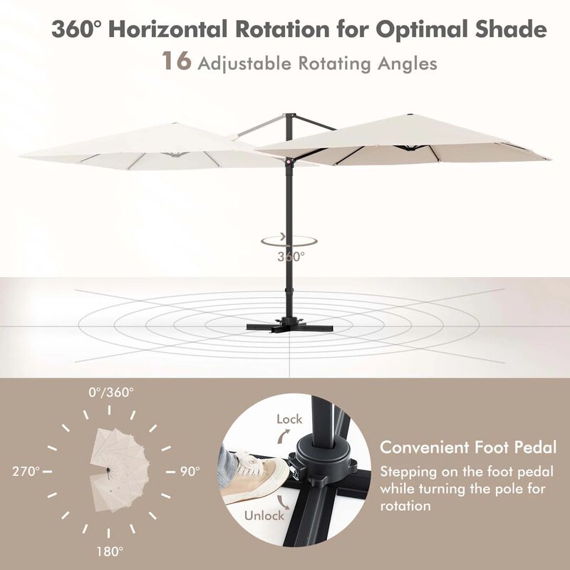 Mondawe 9.5 Feet Square Patio Cantilever Umbrella with 360° Rotation