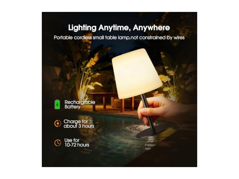 Cordless Rechargeable LED Shower Lamp 2 Pack Dimmable Waterproof Outdoor image number 2
