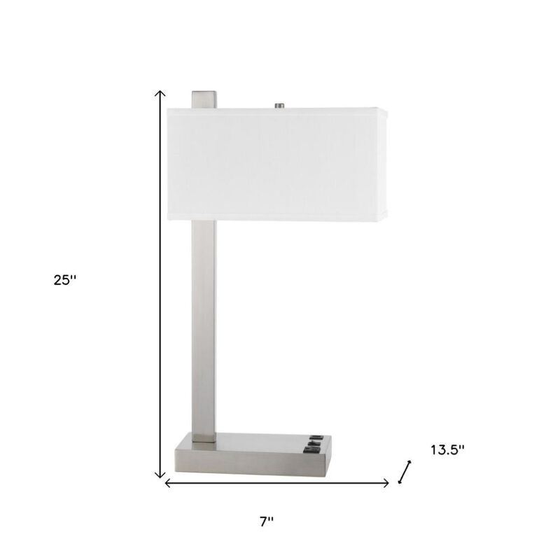 Hivvago 25" Nickel Metal Desk USB Table Lamp With White Shade