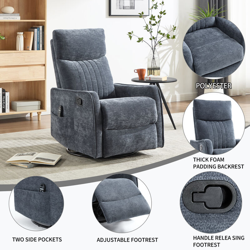 Heat Massage Manual Recliner Chair with Rocker and Swivel in Fabric for Living Room image number 8