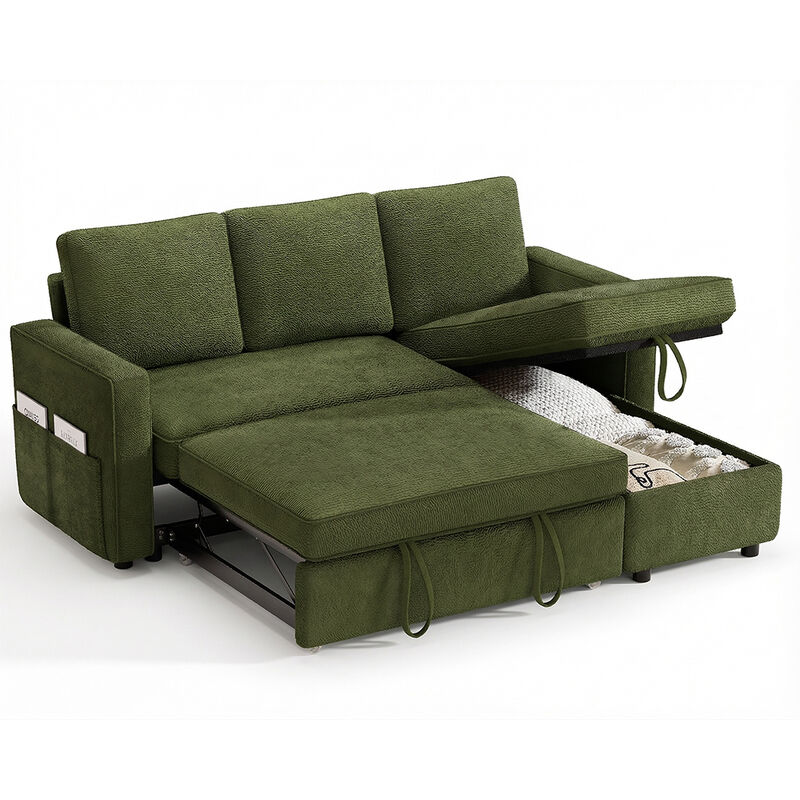 81" Sleeper Sofa Bed, 2 in 1 Pull Out Couch, Sectional Sofa with Reversible Storage, Side Pockets image number 0