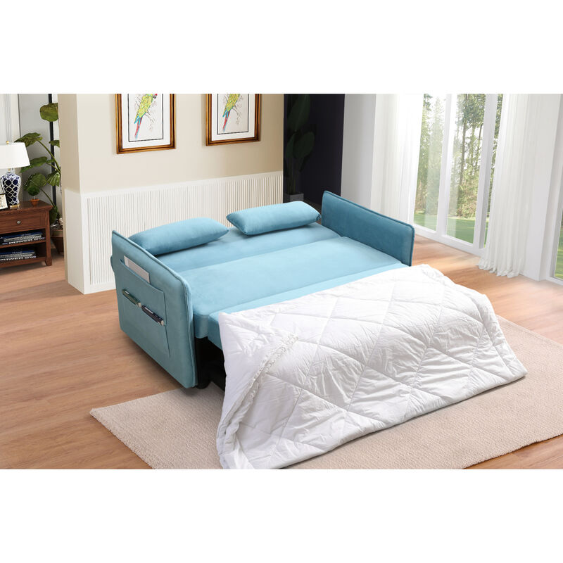 Pull Out Sofa Bed, Modern Adjustable Pull Out Bed Lounge Chair with 2 Side Pockets, 2 Pillows for Home Office