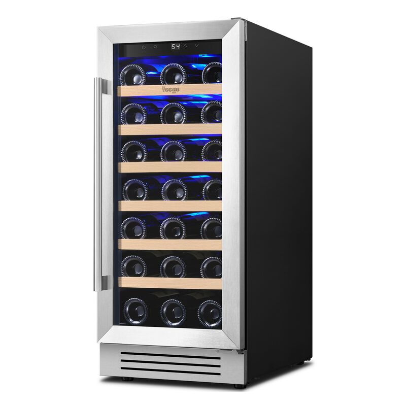 15 inch Wine Cooler Refrigerator with 33-Bottle Built-In/Freestanding for Home Bar，Stainless Steel image number 1