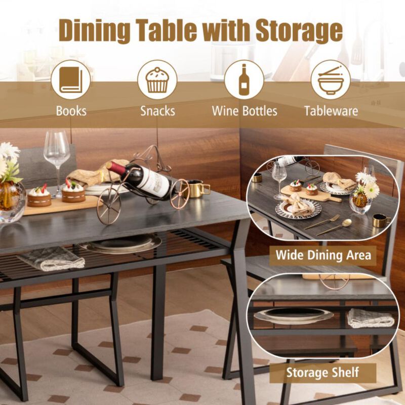 Hivvago 5 Piece Dining Table Set with Storage Rack and Metal Frame