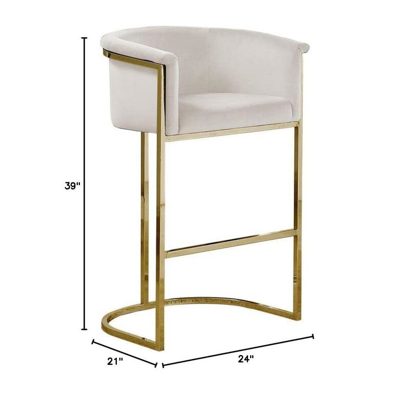 29" Cream Upholstered Barstool with Gold Base -Single