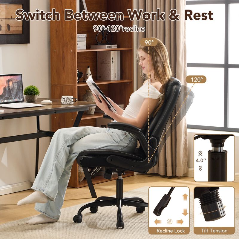 Ergonomic Leather Office Chair with Flip-Up Armrests, Lumbar Support, Swivel & Rocking &ndash; Home Office Desk Chair image number 1