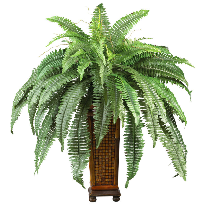 Hivvago Boston Fern w/Decorative Wood Vase Silk Plant