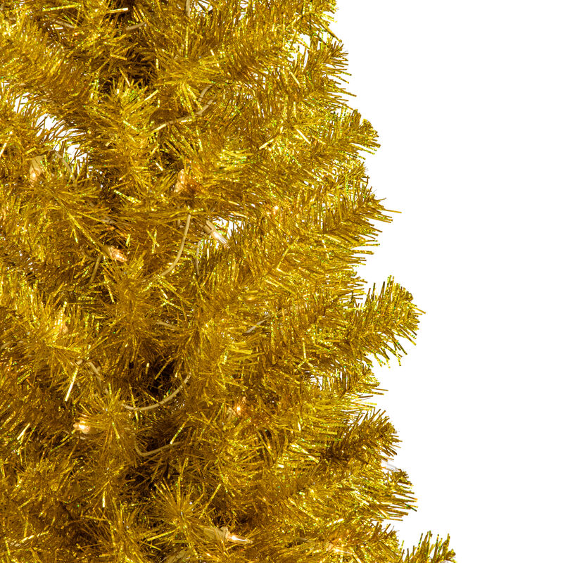 4' Pre-Lit Gold Iridescent Tinsel Slim Artificial Christmas Tree  Clear Lights