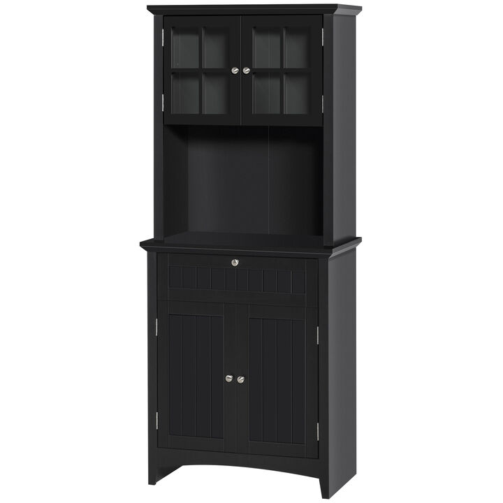HOMCOM Elegant Buffet with Hutch, Kitchen Pantry Storage Cabinet with Framed Glass Door Drawer and Microwave Space, Black