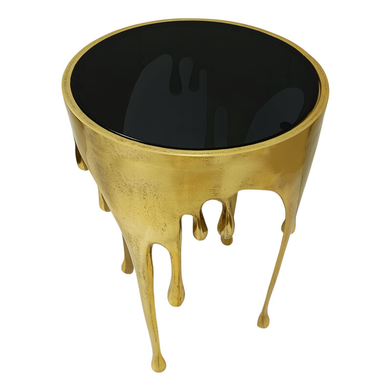 Capri Side End Table | 24.75 Inch Round Glass Top | Melting Drip Design |  Antique Gold image number 8