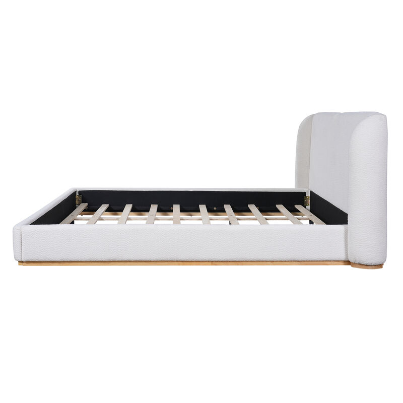 Christopher Knight Home Paula Modern Rubberwood Boucle Upholstered Bed with Wingback Headboard image number 4