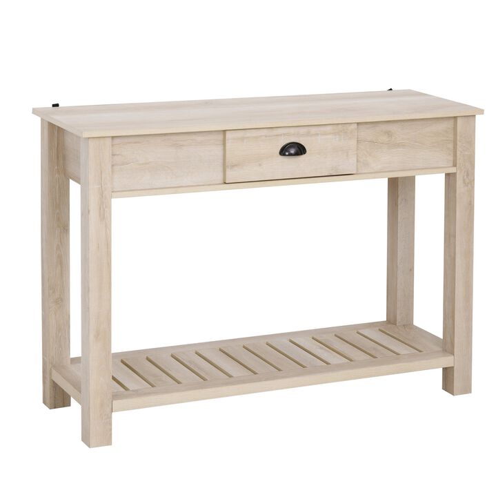 White Oak Entryway Table: Console with Drawer and Bottom Shelf