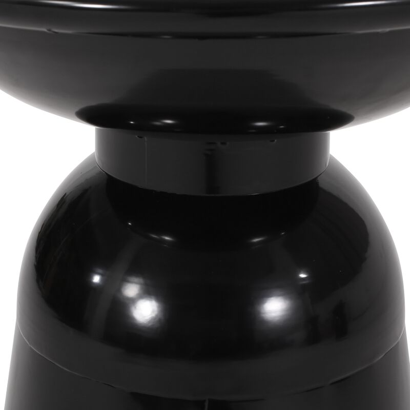 Side End Table Set of 2, Round Taper Top, Pedestal Base, Black Metal