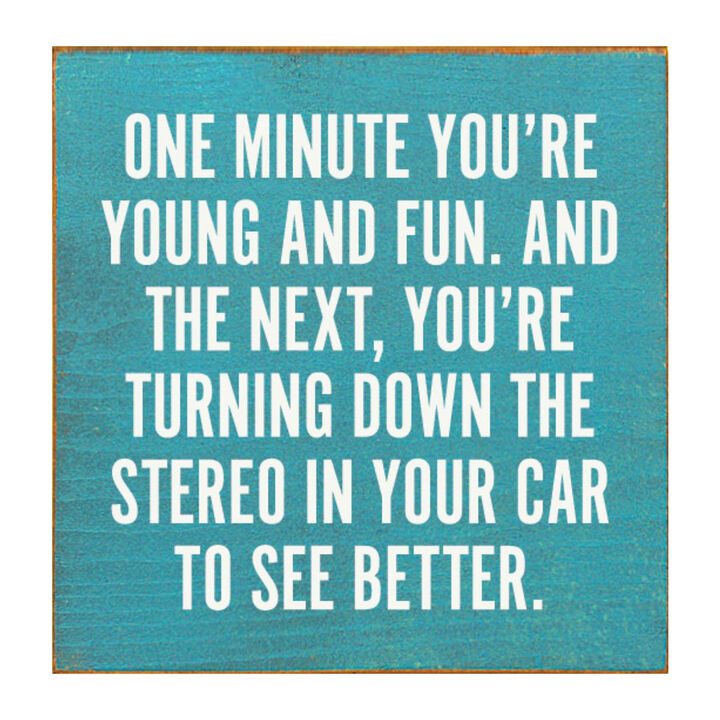 Funny Aging Quote Wood Sign One Minute You're Young and Fun Rustic Home Wall Decor