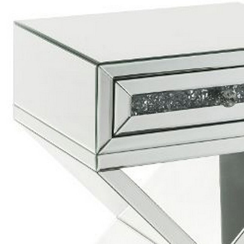 Accent Table with X Shaped Base, White-Benzara