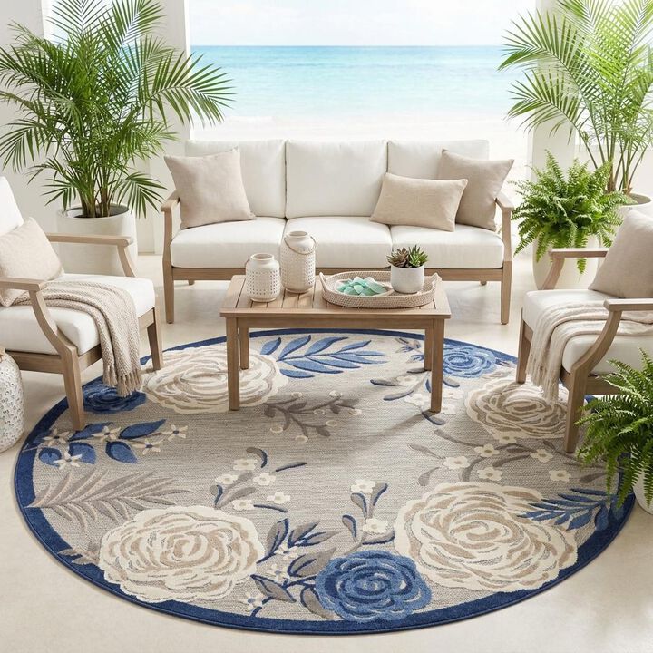 HomeRoots Round Floral Indoor Outdoor Area Rug
