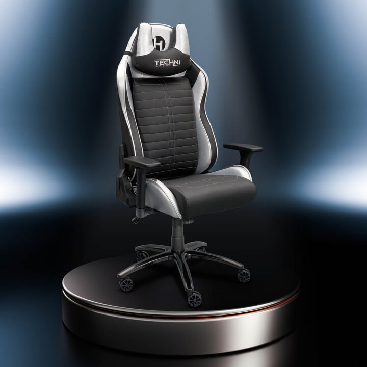 Ergonomic Racing Style Gaming Chair - Silver