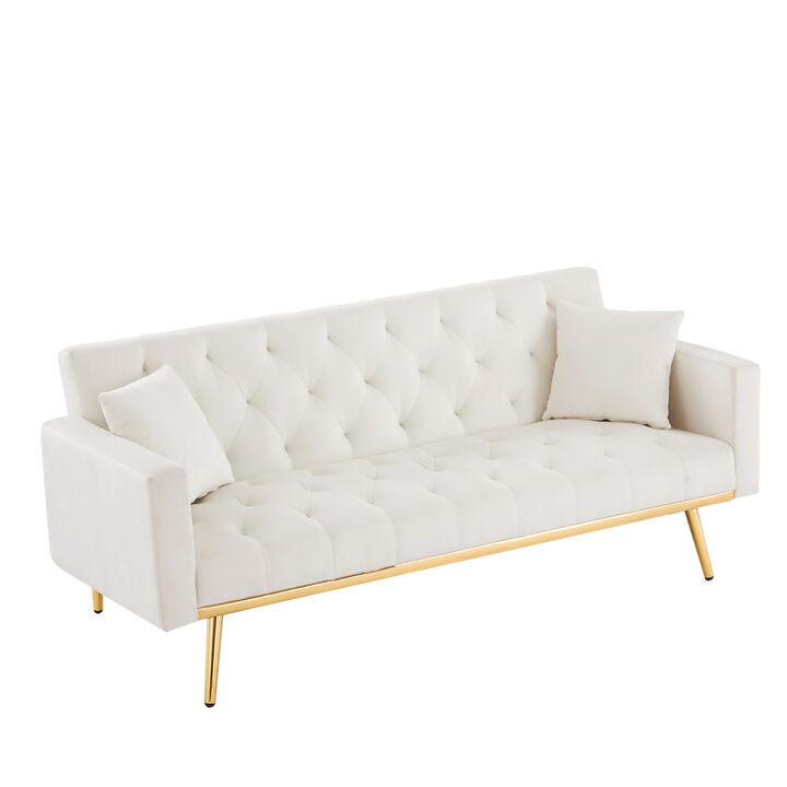 Cream White Convertible Folding Futon Sofa Bed, Sleeper Sofa Couch for Compact Living Space.