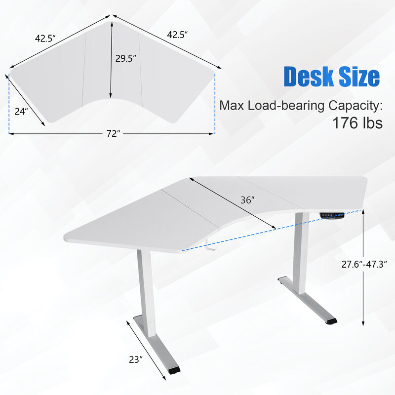 Costway Dual-motor L Shaped Standing Desk Ergonomic Sit Stand Computer Workstation Touch Control Panel Electric Height-adjustable Black Desktop Home Office