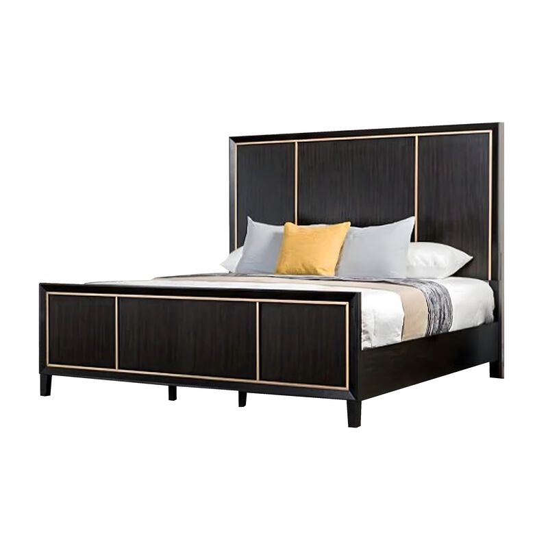 Yada 4pc Queen Bedroom Set w Dresser Mirror, Espresso Brown with Gold Trim image number 1