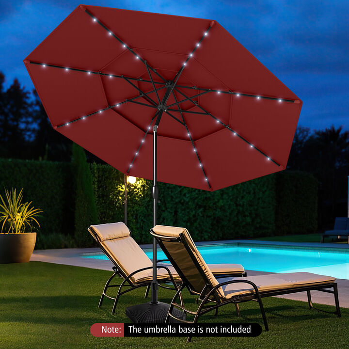 Solar Patio Umbrella with 32 LED Lights 3-Tier Vented Top