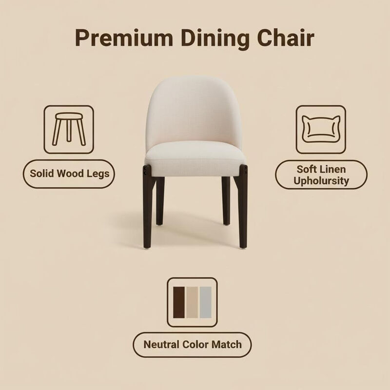 Wooden Dining Chairs Set of 2, Modern Fabric Upholstered Kitchen Chairs Side Chairs image number 4