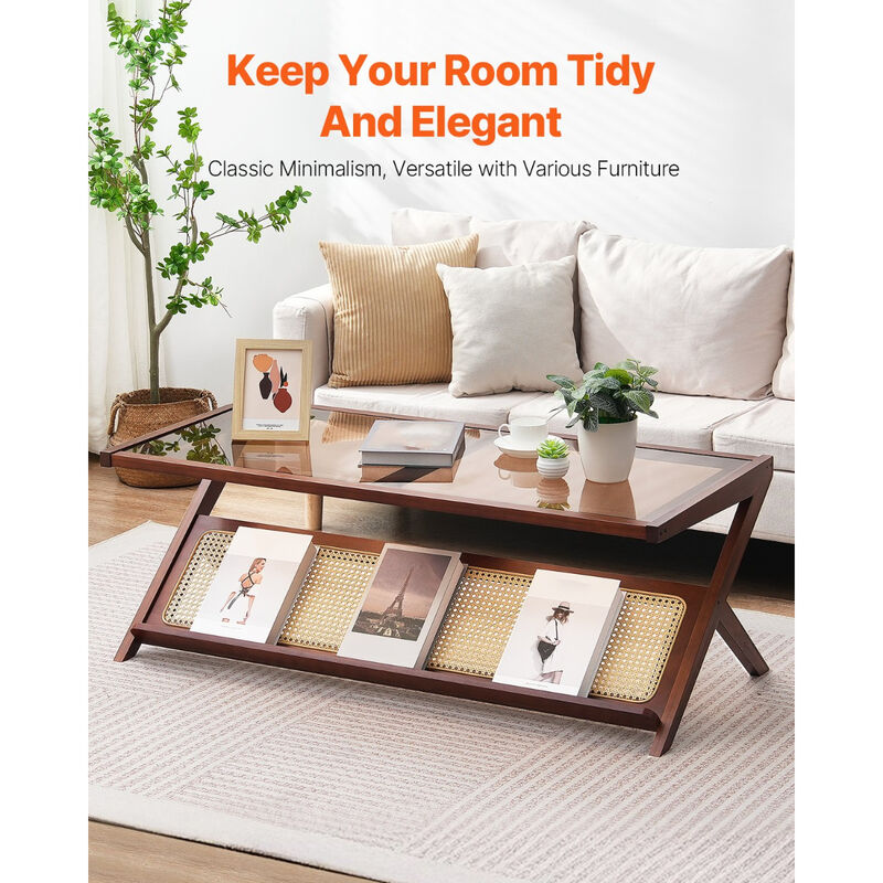 Modern Storage Mid Century Coffee Table with WickerLegs for Living Room