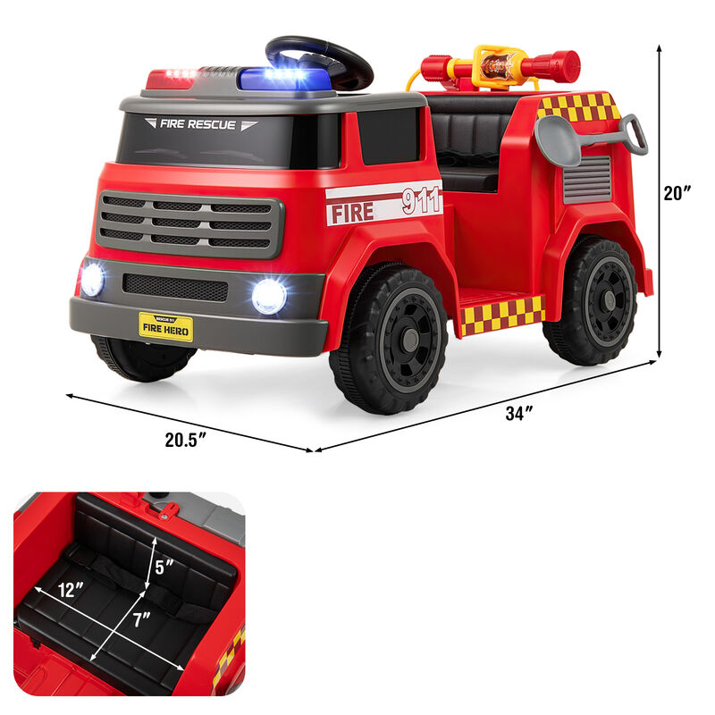 12V Kids Electric Fire Truck Ride-On Vehicle with Water Gun and Intercom image number 2