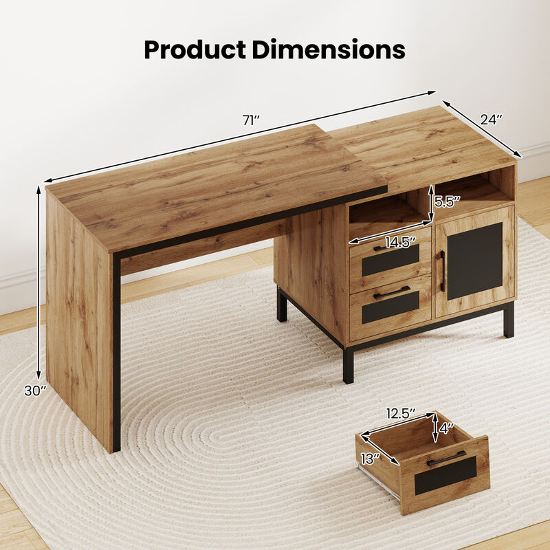 Modern Computer Desk with Open Compartments and Drawers for Storage image number 2
