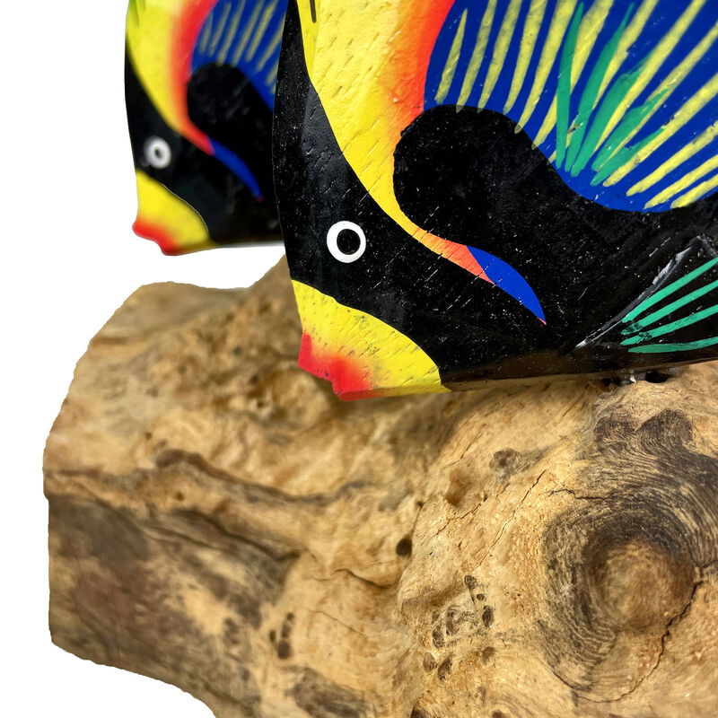Handcrafted Driftwood & 3 Tropical Fish Sculpture Coastal Nautical Table Decor image number 2