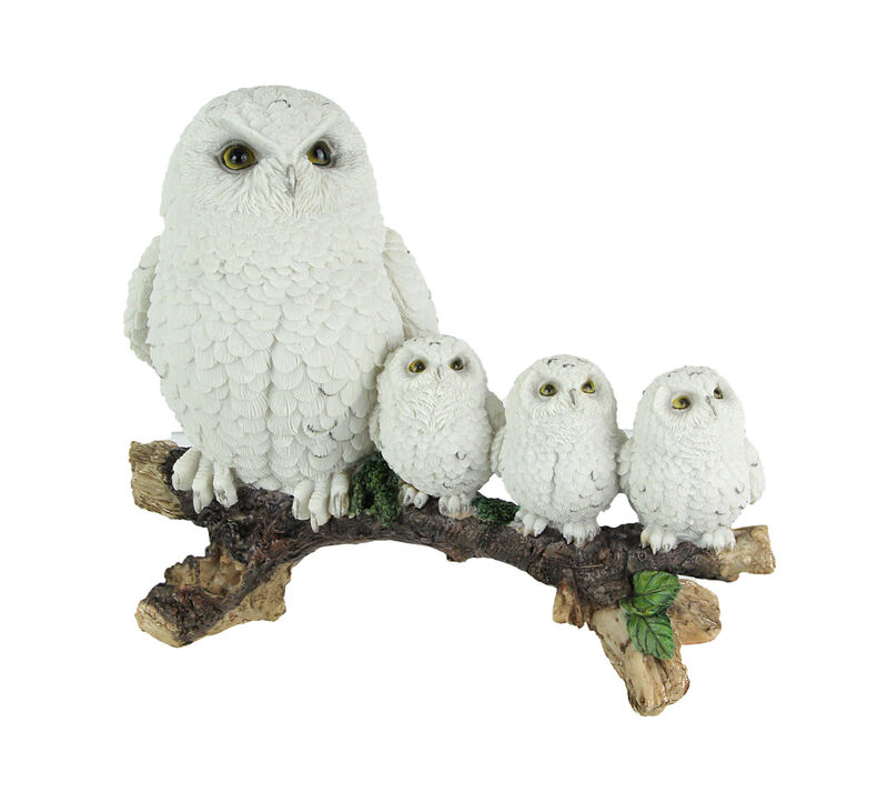 Lifelike Snowy Owl and Chicks Tabletop Statue Mother and Children Figure image number 0