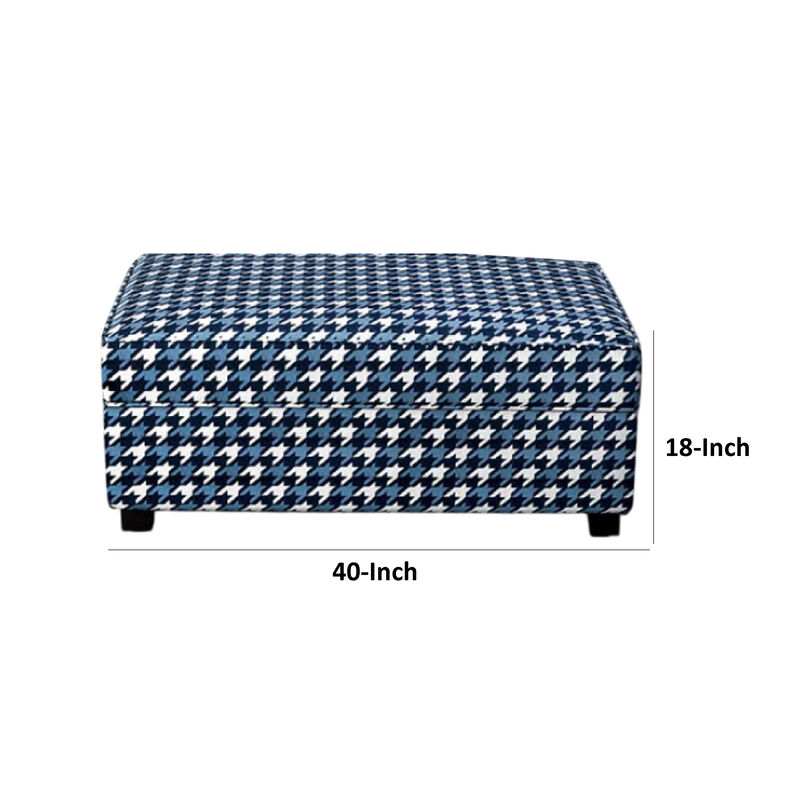 Colin Ottoman, Gray Blue White Houndstooth Polyester, 40in Rectangular