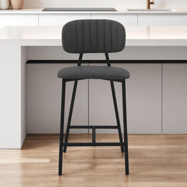 Hivvago 26 Inch Gray and Black Faux Leather and Iron Low Back Counter Height Bar Chair