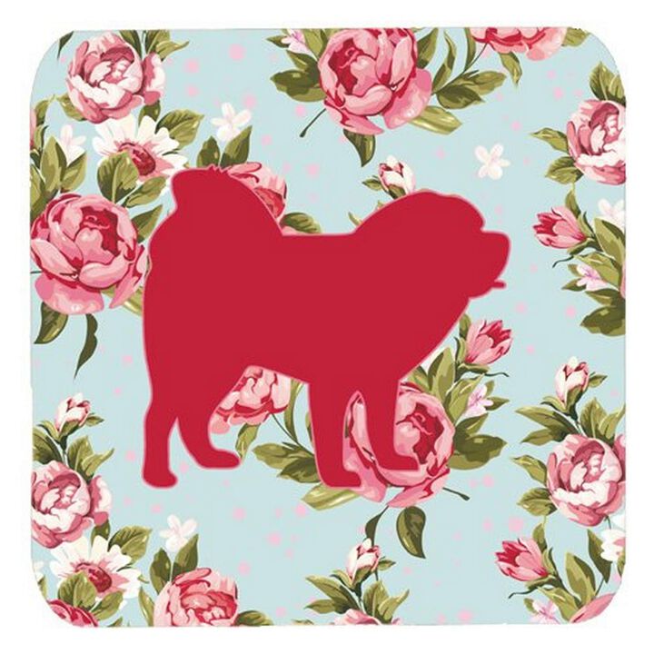 Caroline's Treasures BB1106-RS-BU-FC Chow Chow Shabby Chic Blue Roses Foam Coasters (Set of 4), 3.5 H x 3.5 W, Multicolor