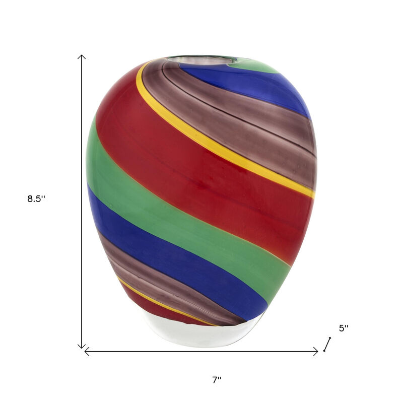 Elegant Striped Round Glass Vase &ndash; Decorative Tabletop Vase for Centerpieces and Home Accents