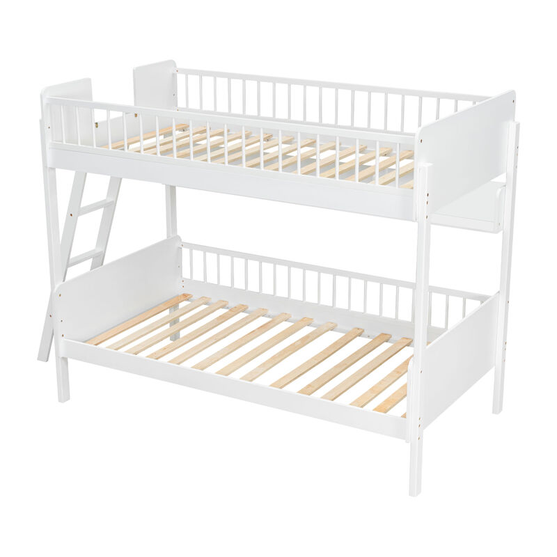 Merax Twin-Over-Twin White Wooden Bunk Bed with 3 Storage Shelves