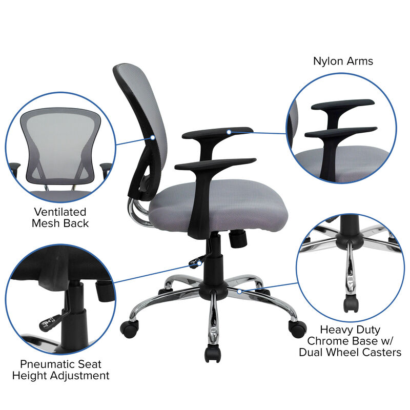 Alfred Mid-Back White Mesh Swivel Task Office Chair with Chrome Base and Arms image number 5