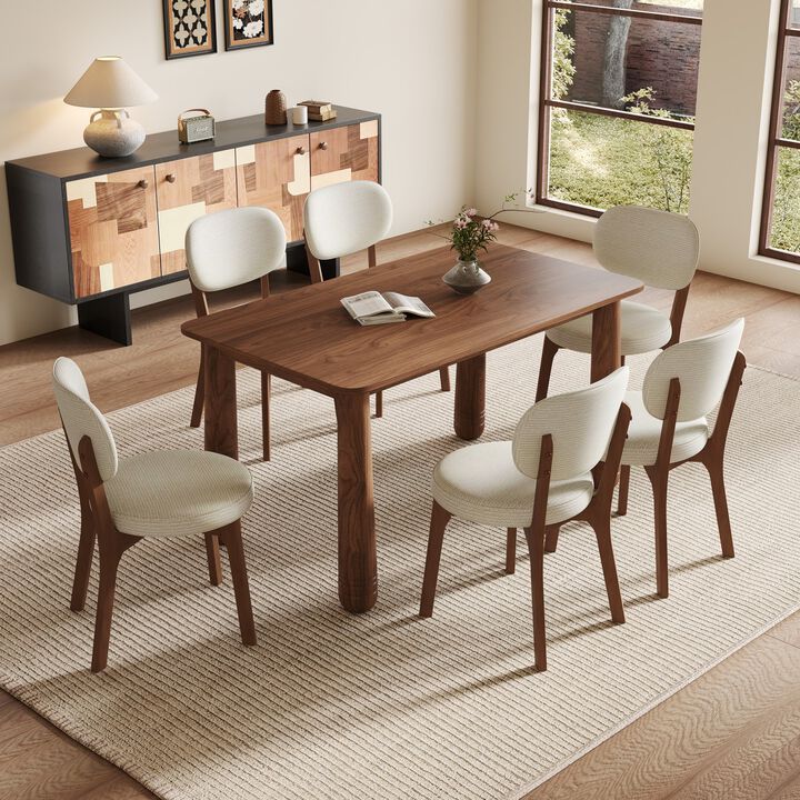 63" Solid Wood Dining Table Set with 6 Upholstered Chairs, rectangular dining room table set with sturdy wood frame, modern farmhouse dining furniture set