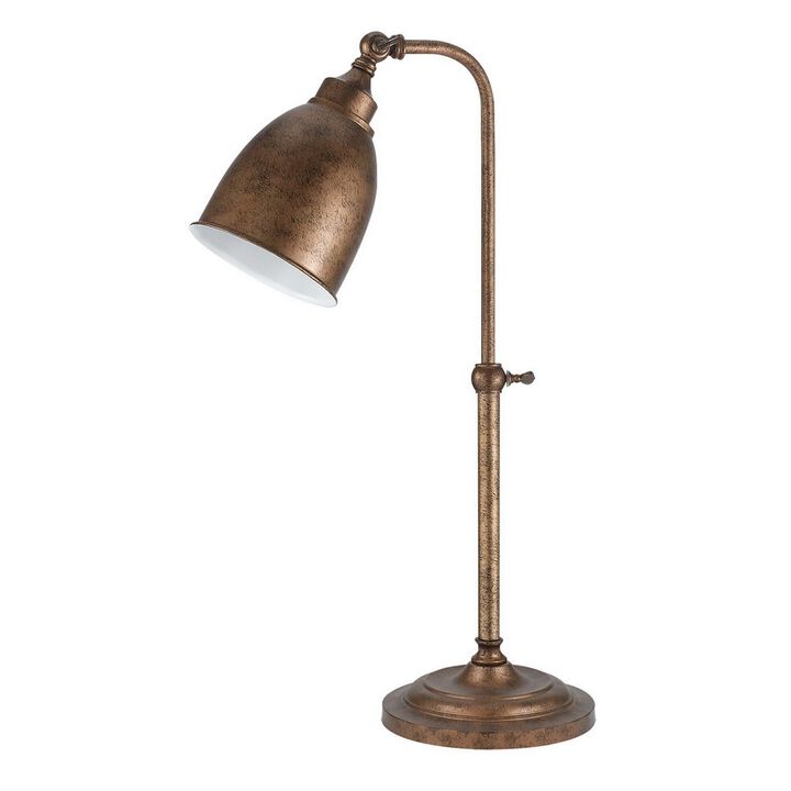 Metal Round 25" Table Lamp with Adjustable Pole, Bronze-Benzara