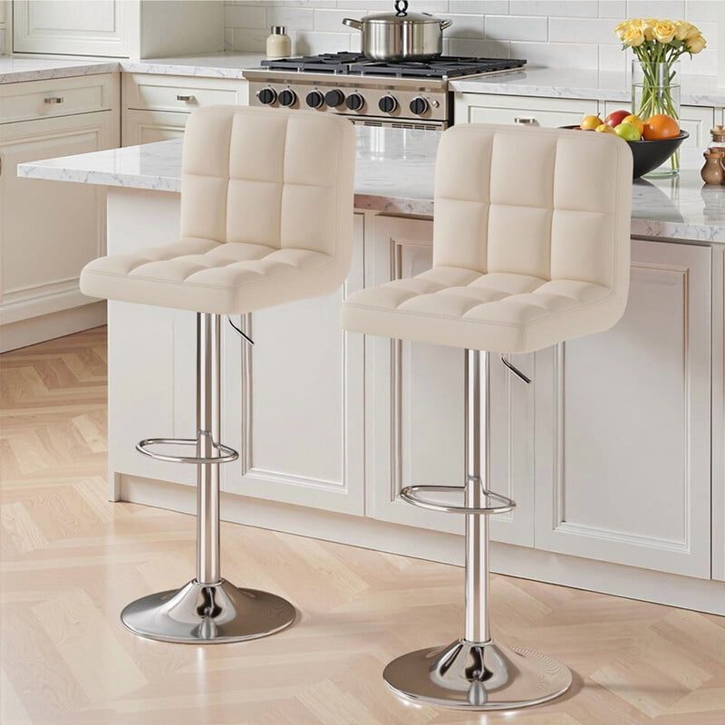 Leather Swivel Bar Stools Set of 2, Durable Adjustable Counter Height Stools with Thickened Backrest, Lightweight Iron Frame 360&deg; Kitchen Island Chairs image number 2